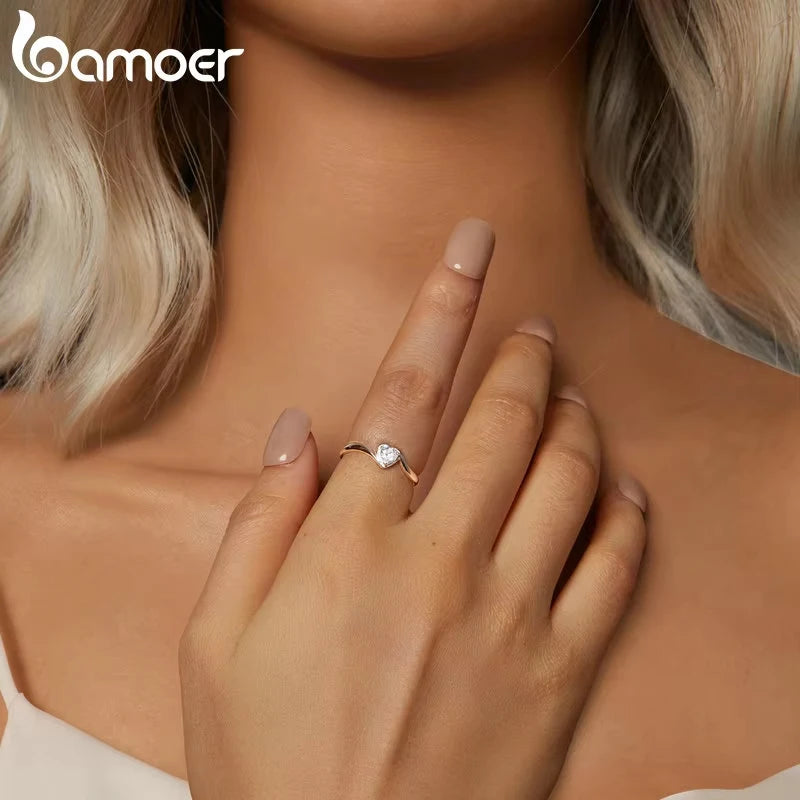 BAMOER White Gold Plated Heart-shaped Moissanite Solitaire Engagement Ring for Women, 925 Sterling Silver VVS1 Wedding Band