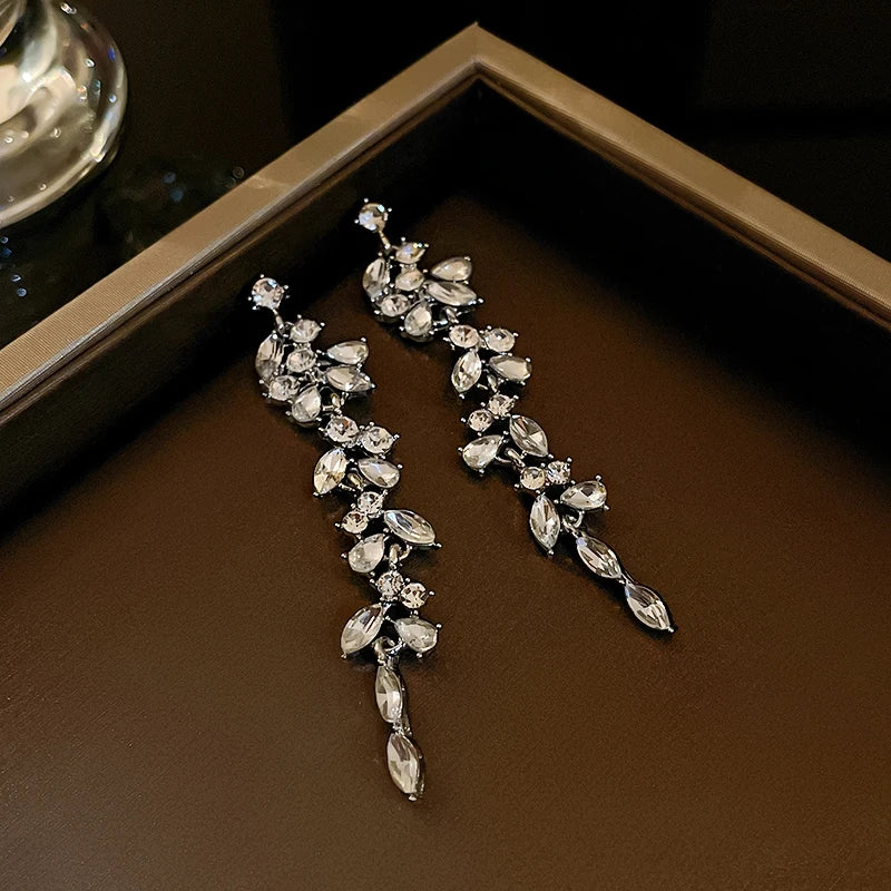 Hemasa  Shiny   Rhinestone Leaves Stud Earrings For Women