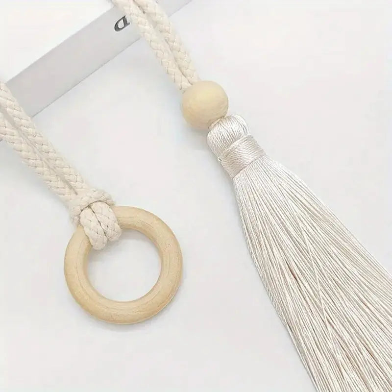 2pcs Log Loop Adjustable Cotton Cord Curtain Tie Fringe Bohemian Chic Curtain Rope Bundle Curtain Bedroom Living Room Home Decor