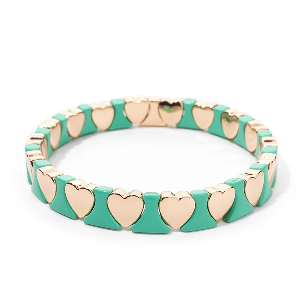 Tejesa Gold Color Heart Shape Bracelets / Elastic Love Bangle For Women Couple Jewelry