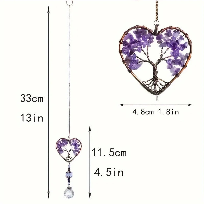 Tejesa  Rainbow Crystal Sun Catcher/Tree Of Life Suncatchers Heart Shaped Hanging Ornament Chakra Stones Window Crystal Ball Prism