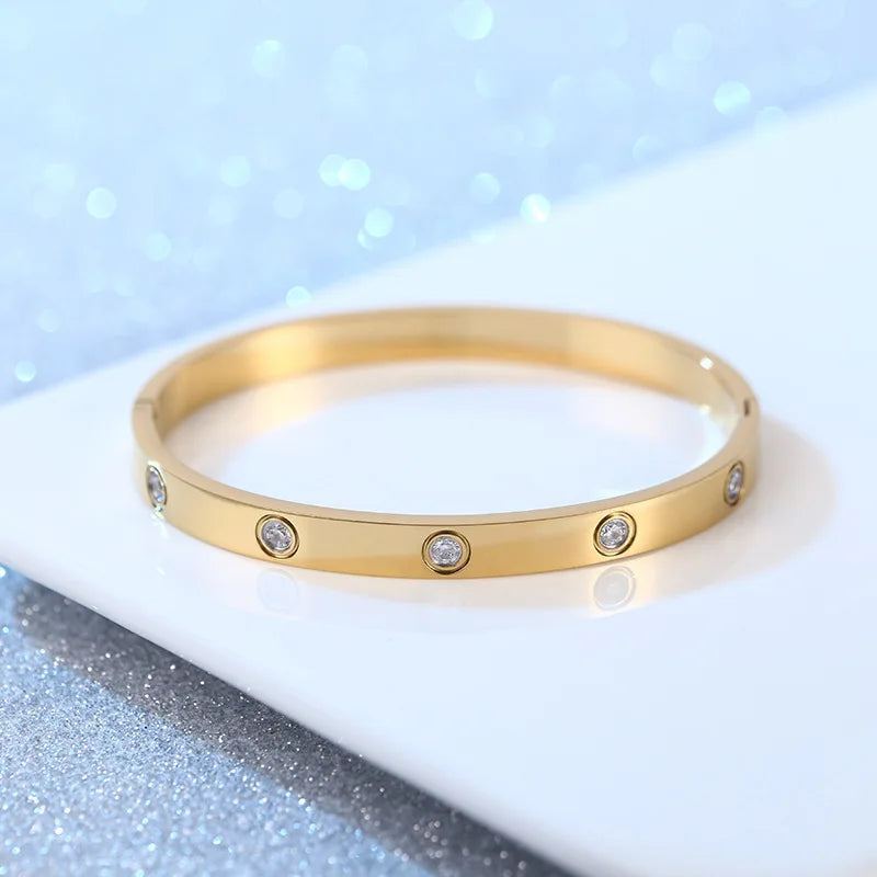 Stainless Steel Cuff Bracelets Bangles For Women Fashion Jewelry Accessories Crystal Bracelet Loves Wedding Gift