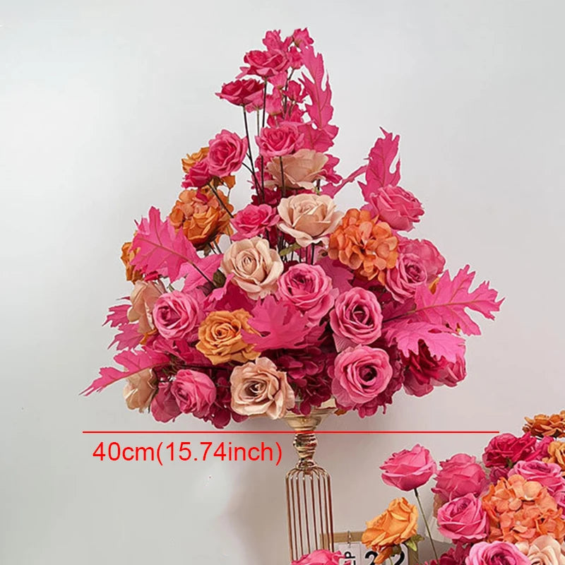 White Blue Rose Flower Row Decor Wedding Backdrop Arch Frame Banquet Aisle Floral Ball Birthday Party Event Props Window Display