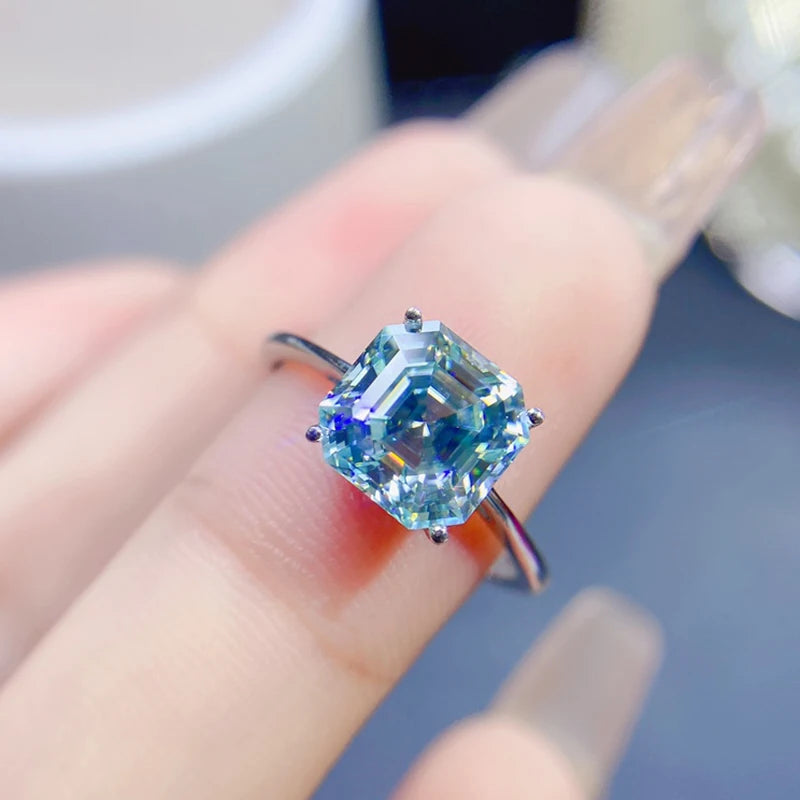 Hemasa  Sky Blue  Moissanite women's ring 925 sterling silver Resizable  Daimond  Ring for  Jewelry