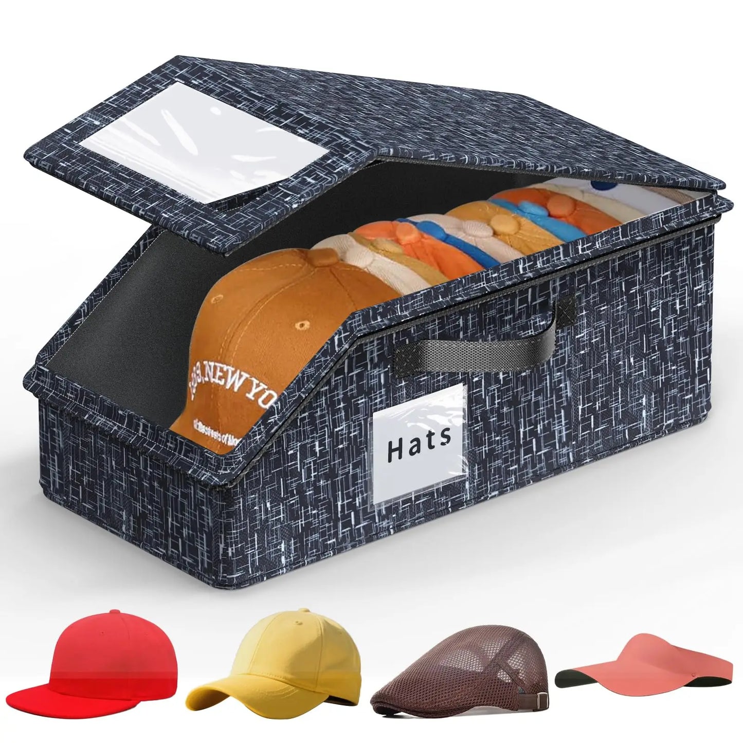1PCS Stackable Baseball Cap Storage Box Large Capacity Hat Organizer Box with Zipper Dustproof Non-woven Wardrobe Organizers