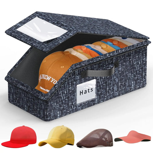 1PCS Stackable Baseball Cap Storage Box Large Capacity Hat Organizer Box with Zipper Dustproof Non-woven Wardrobe Organizers