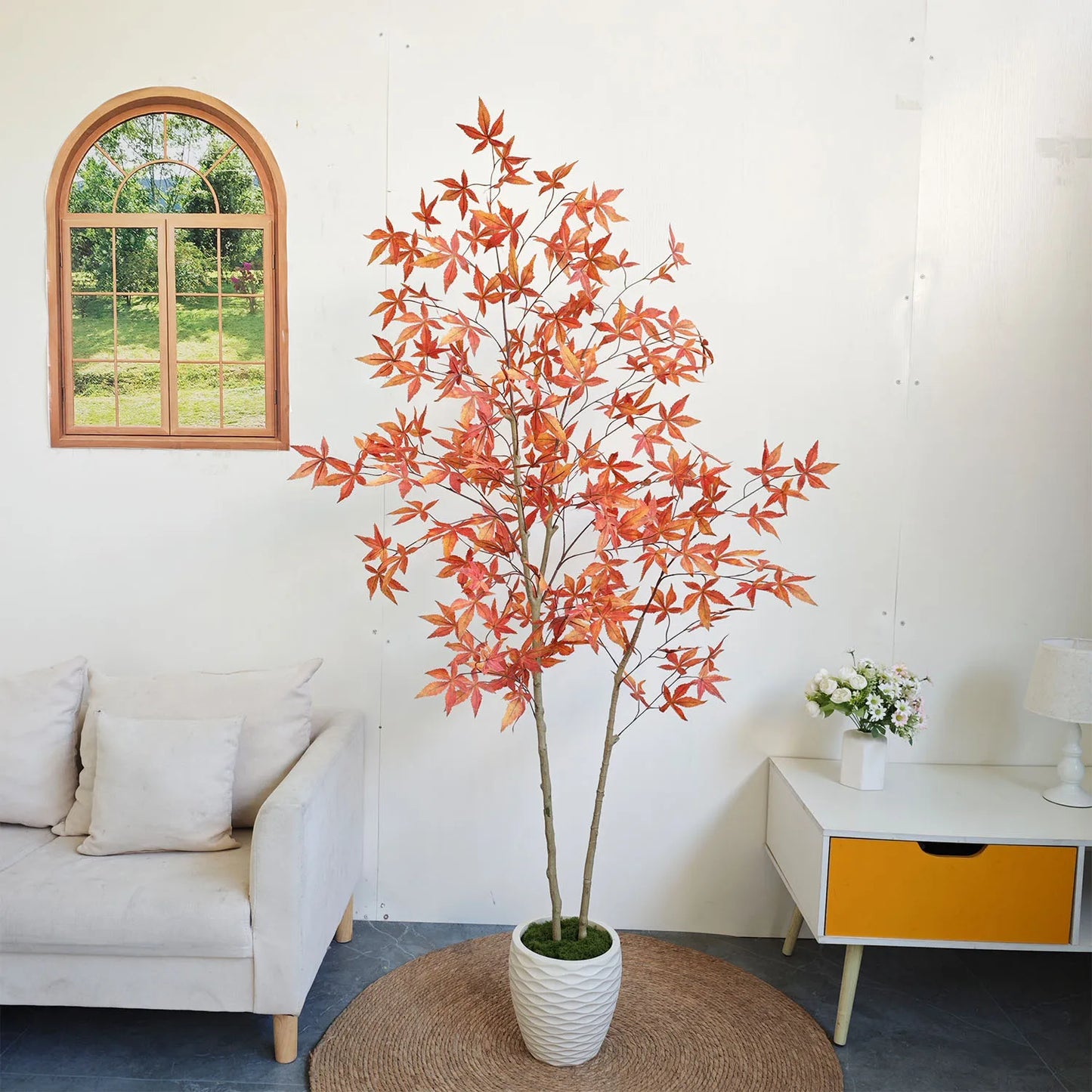 180-210cm Large Artificial Maple Leaf Tree with Plastic Pot Indoor Outdoor ornament Home garden Room festival party decoration