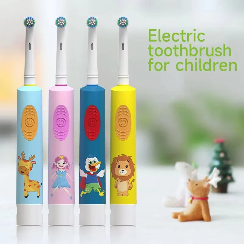 Child Electric Toothbrush Colorful Cartoon Rounded Vibrate Heads Soft Bristle Teeth Brush Gum Care Battery Power 3-15 Years Old