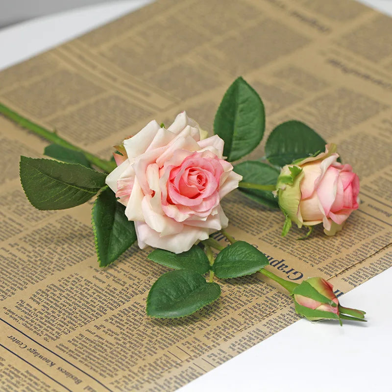 Tejesa 3 Heads High Quality Rose Fake Flowers Artificial Hand Feel Mosturizing Flowers Plants Home Living Room Office Party Decoration