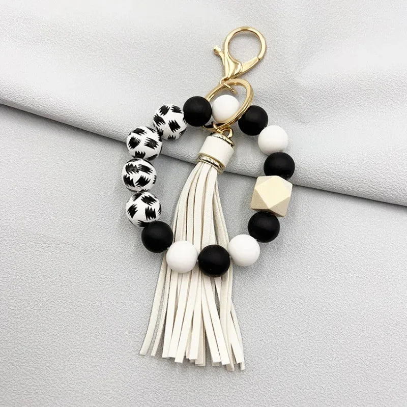Silicone Tassel Beaded Bag Accessories Cross-Border Keychain Hand Bracelet Jewelry Decoration from Mainland China