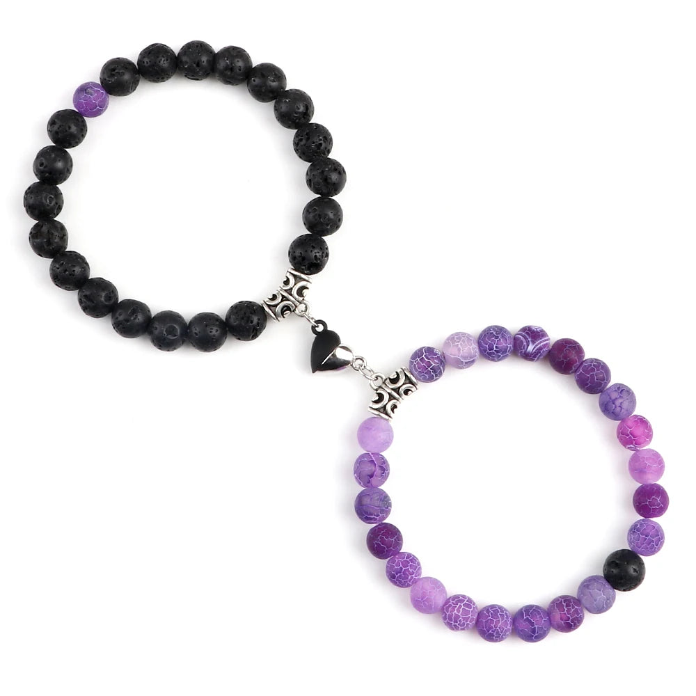 Hemasa 2pcs/set Heart Magnetic Stone Beads Stretchable  Bracelets