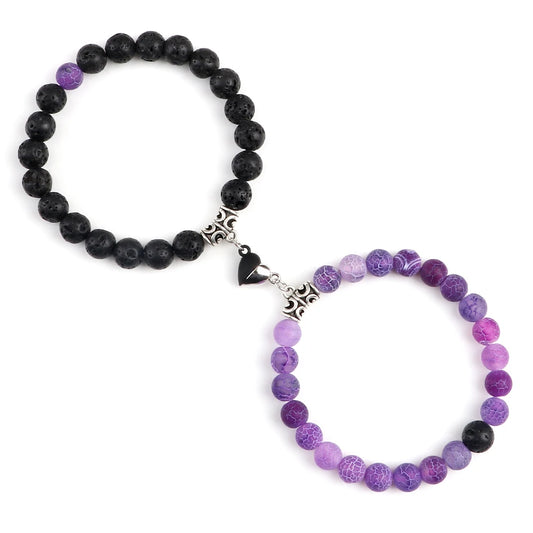 Hemasa 2pcs/set Heart Magnetic Stone Beads Stretchable  Bracelets