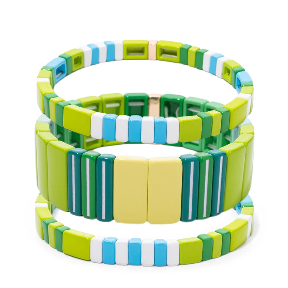 Tejesa Green Blue Color Enamel Boho Beaded Stretchable Bracelet for girls/women