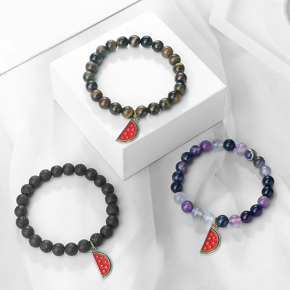 New Arrival Watermelon Pendant Bracelet For Women Men Boho Fruit Bracelets Natural Stone Elastic Bangle Girl Summer Jewelry Gift