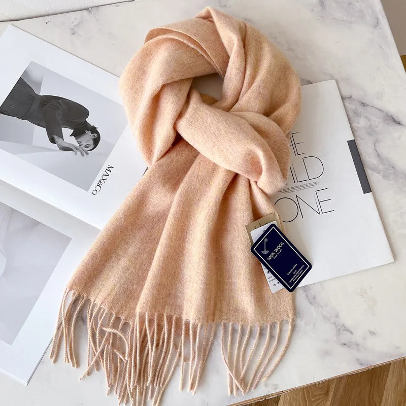 China Red Pure Wool Scarf Women's Autumn and Winter Warm Mother Scarf Light Luxury High-end Fringed Shawl