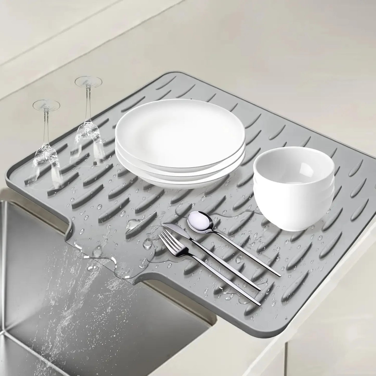 Tejesa Large Kitchen Sink & Dish Drying Rack - Non-Slip Silicone Drainage Board, Easy-Clean Surface, Raised Edges for Spill Prevention