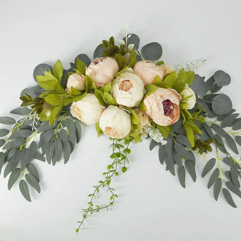 YeeNanee Artificial Peony Reception Flowers Swag with Eucalyptus Greenery for Wedding Ceremony Welcome Sign Floral Decoration
