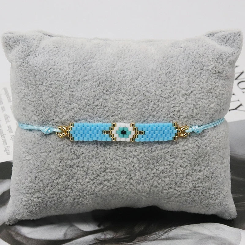 ZHONGVI Classic Delicate Miyuki Beads Bracelets for Women Multicolored Evil Eye Design Vacation Friendship Jewelry