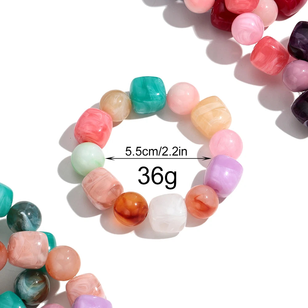 Bohemian Acrylic Geometric Square Round Beads Elastic Bracelets for Women Trendy Resin Beaded Stackable Bracelet Bangle Jewelry
