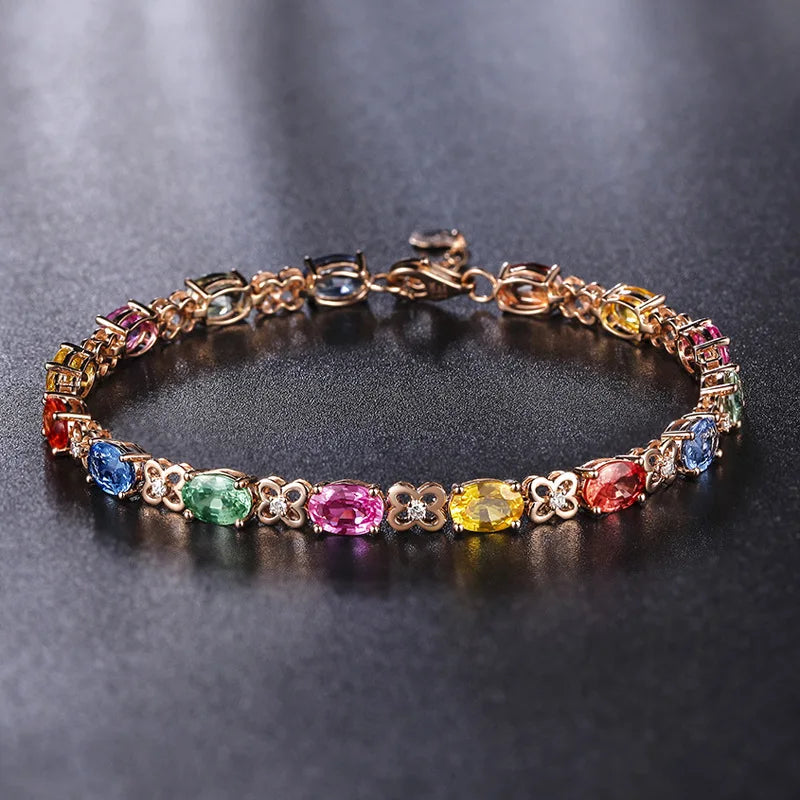Hemasa  925 Silver Colored Gemstone Rose Gold And Silver Bracelet Woman /Girls