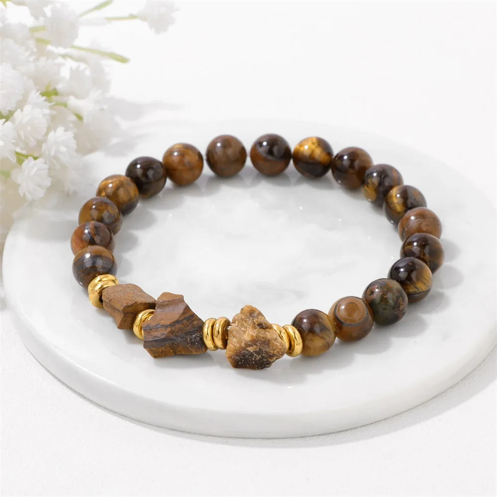 Irregular Raw Quartzs Charm Bracelet Rose Quartzs Amethysts Citrines Beads Elastic Bracelets For Women Men Healing Reiki Jewelry