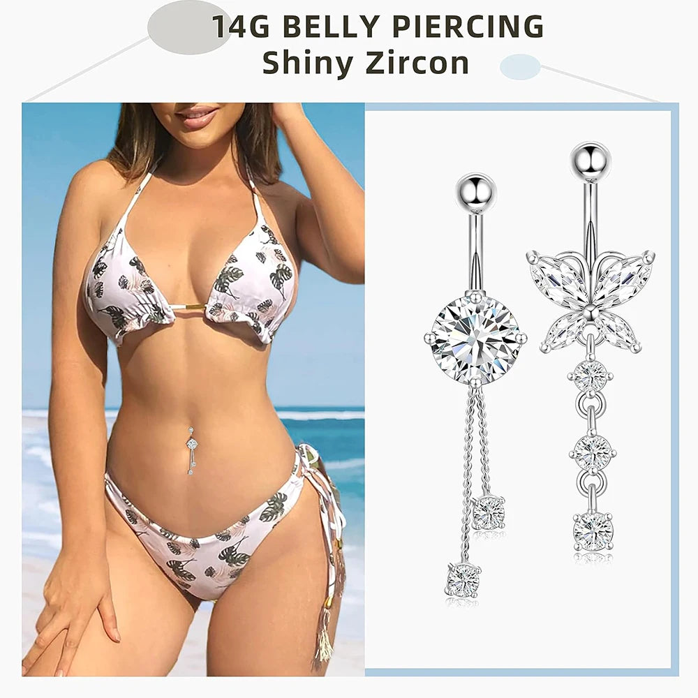 1PC Butterfly Heart Dangled Belly Button Rings Piercing Ombligo Oreja Nombril Stainless Steel 14G Navel Piercing Belly Jewelry