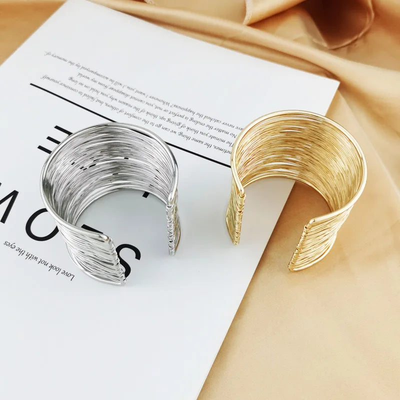 Hemasa  Women's Multilayer Metal Wires Strings Open Bangle/ Wide Cuff Bracelet