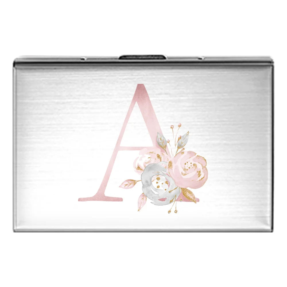 Tejesa Metal Business Card Holder - Slim Pocket Business Card Case for Unisex /Stainless Steel IC Cards /Pink Flower Print Series