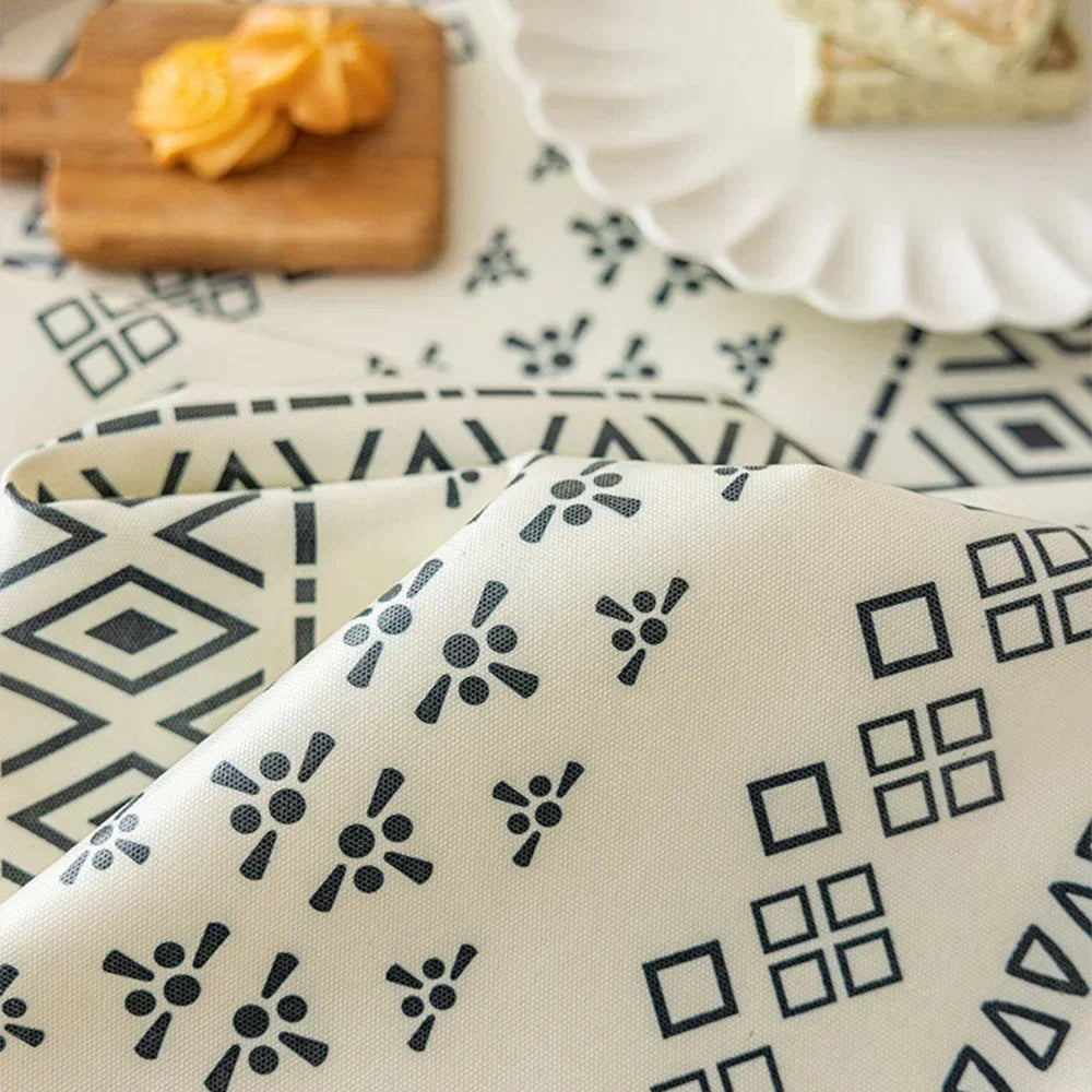 Hemasa Cotton Linen Bohemian Tablecloth Waterproof and Oilproof Tassel, Dinner Camping Table Cloth Wedding Party Tablecloths Geometric