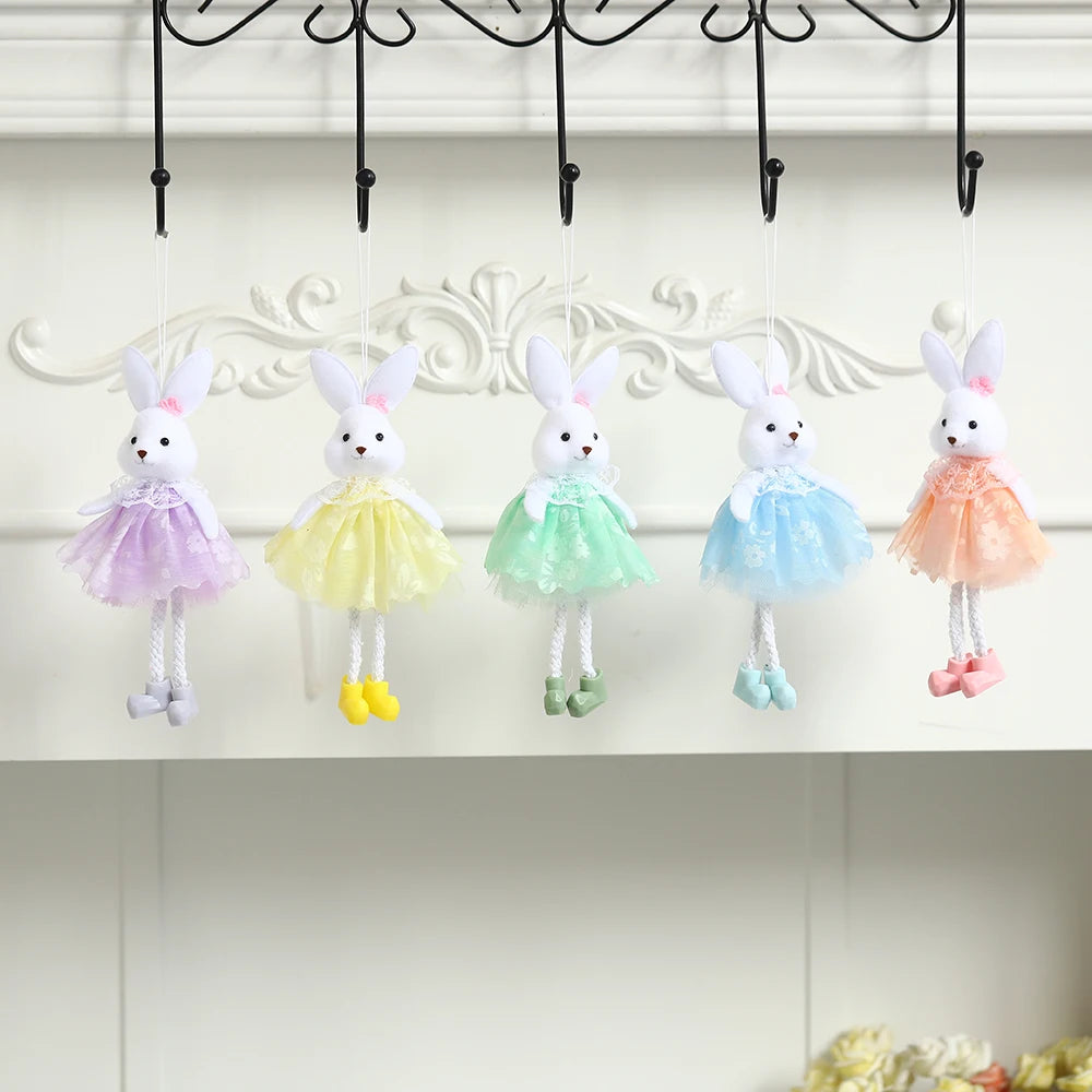 Hemasa Easter Bunny Hanging Ornaments Pastel Purple Green Blue Yellow Skirt Rabbit Doll Figurine Kids Gifts Spring Easter Decorations