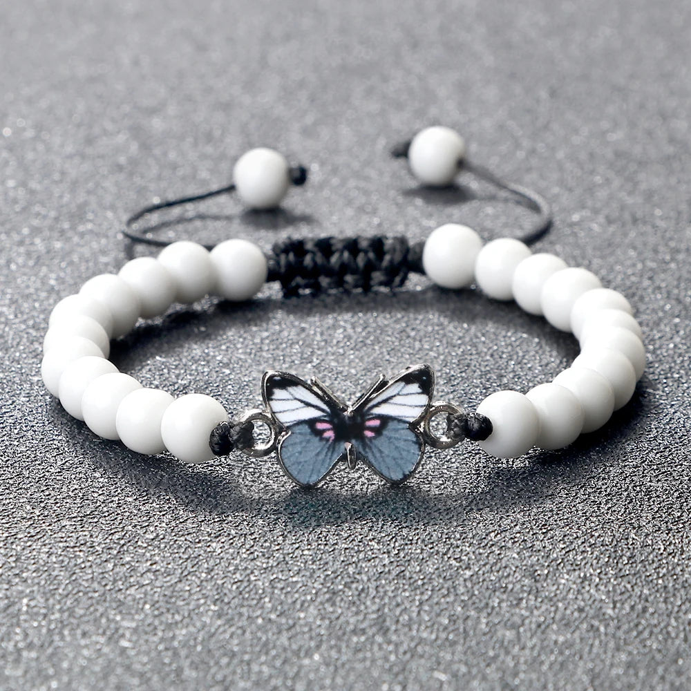 Hemasa Grey Butterfly Beaded with Tiger Eye Agates Lava Stone Woven Bracelets & Bangles for Women Handmade Healing Jewelry