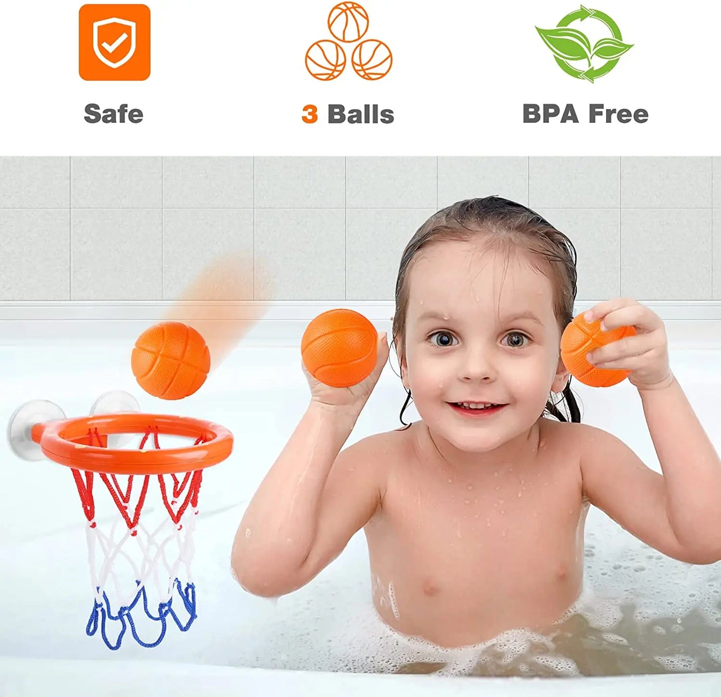 Hemasa 4pcs Bathroom Shooting Game Toy /Bathtub Basketball Hoop Set/ Fun Kids Bath Toys with 3 Balls Gift for Kids