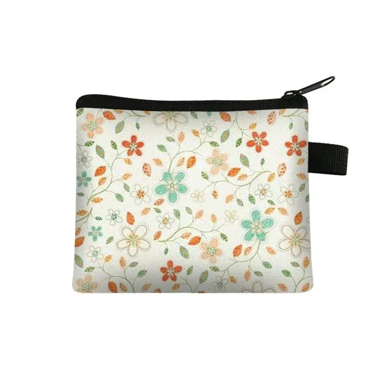 Tejesa Floral Print Cosmetic Bag Girl Women Sanitary Napkin Storage Organizer Bag Coin Card Money Eearphone Lipstick Holder Pouch