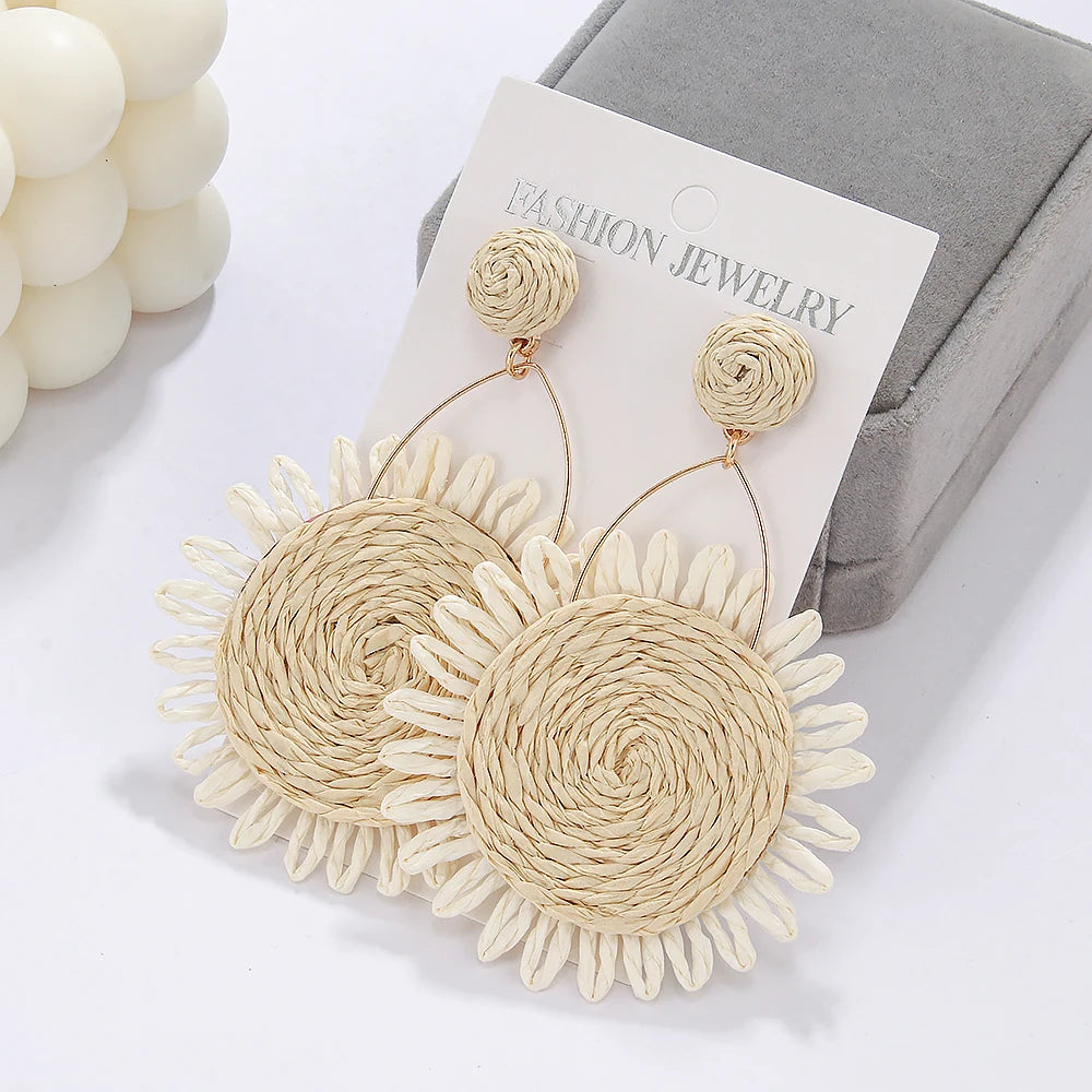 Hemasa Weave Sun Flower Raffia Earrings for Women /Girls