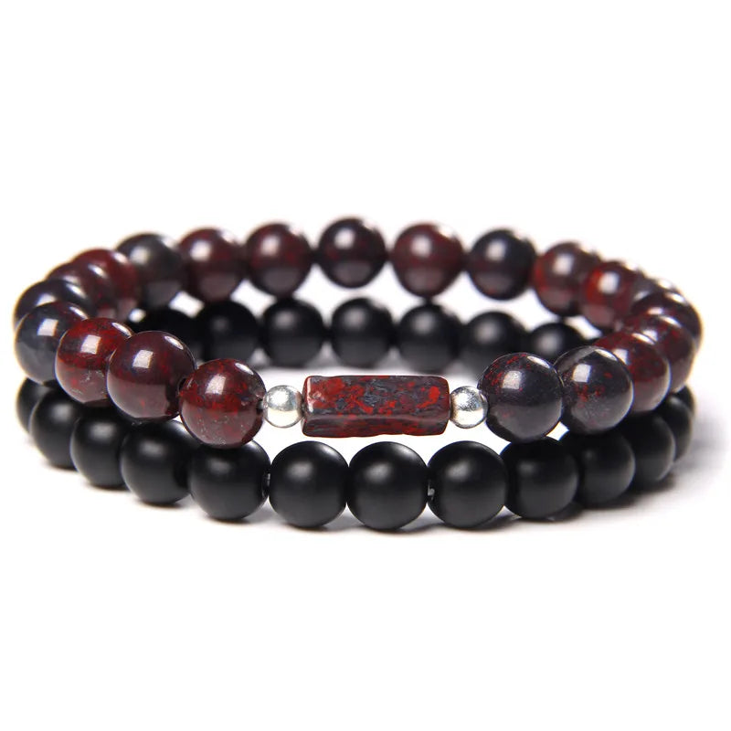 2pcs/set Beaded Bracelet Natural Stone Tiger Eye Hematite Beads Bracelet Men Energy Elastic Rope Bracelet Jewelry Couples Gifts