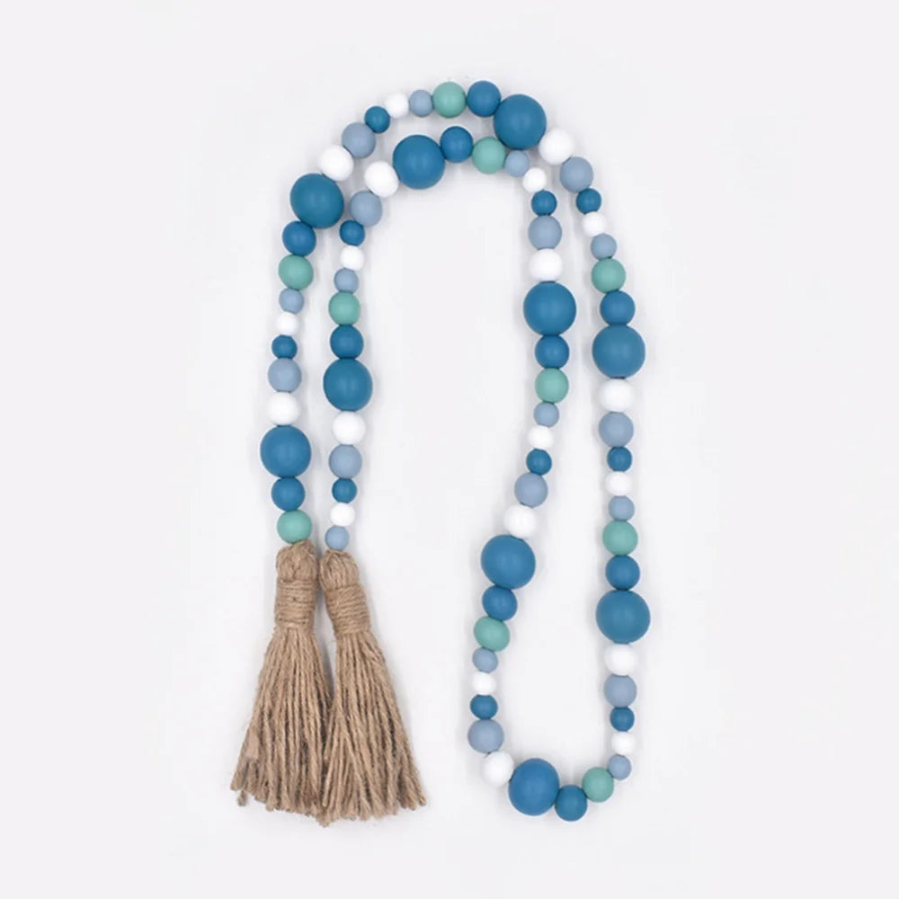 Hemasa Wooden Bead Garland For For Tiered Tray Decor Blue and White Wood Bead Garland With Tassels Country Farmhouse Home Decoration