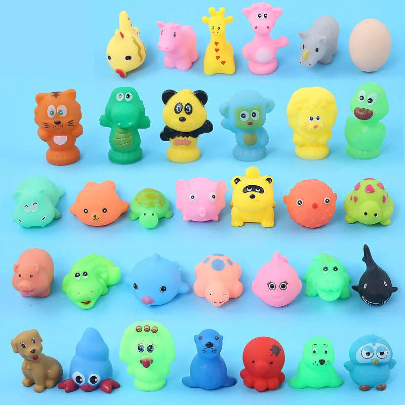 10 Pcs/Set Baby Cute Animals Bath Toy Swimming Water Toys Soft Rubber Float Squeeze Sound Kids Wash Play Funny Gift