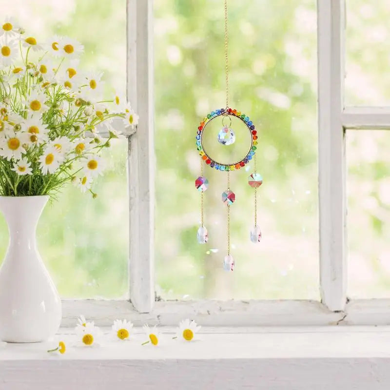 Wind Chime Prism SuncatcherRainbow Maker Light Catcher Sun Moon Star Heart Shape Handmade Crystal Pendants For Window Garden