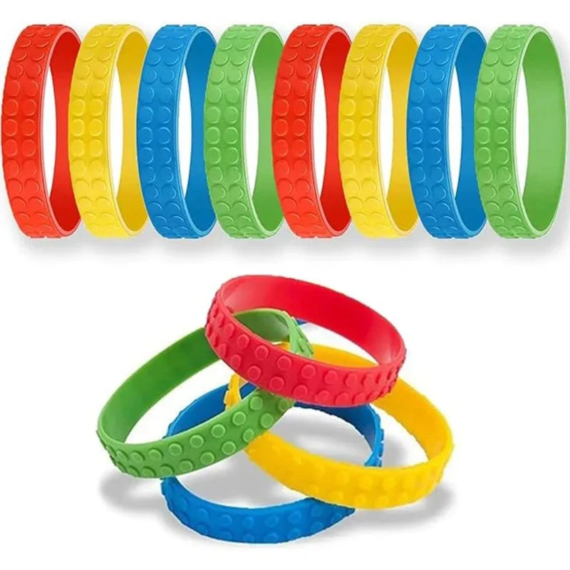 10pcs Children's Fun Party Wristband  Embossed Block Party Silicone Bracelet Building block bracelet party gift