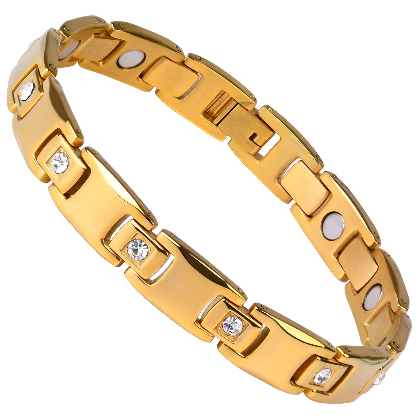 Hemasa  10mm Width Stainless Steel  Gold-Color Magnetic Health Charm Bracelet For Women