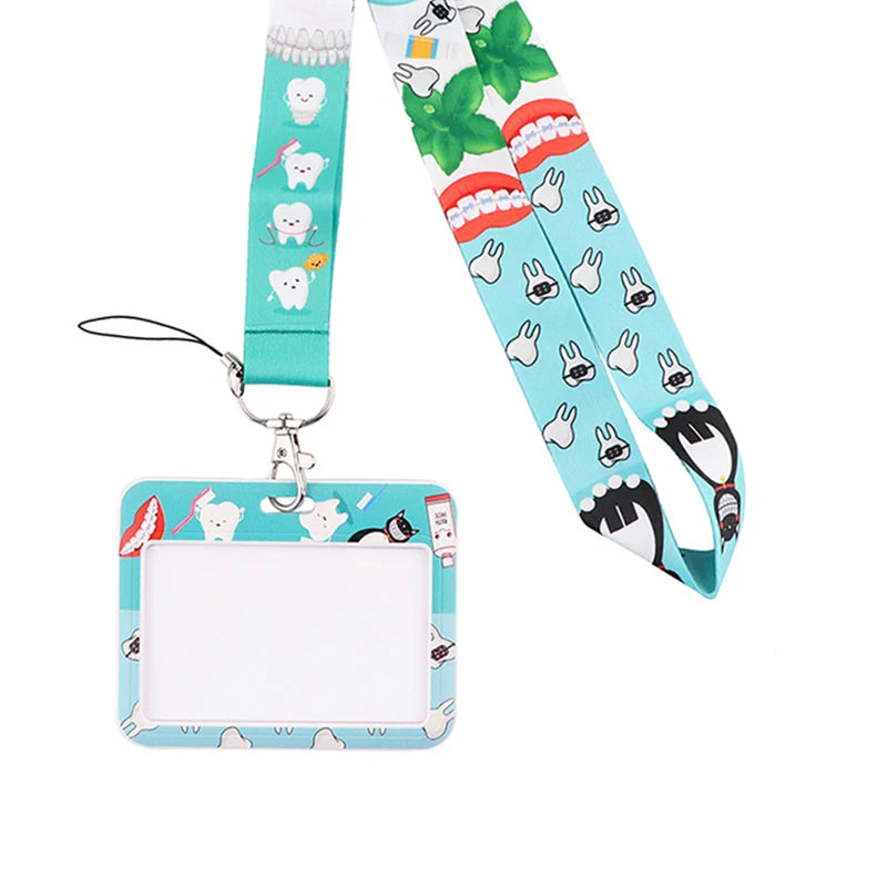 Dentist Doctor Nurse Cartoon Credential Neck Strap Lanyards Keychain ID Card Pass Hang Rope Lariat Key Chain Ring Badge Holder