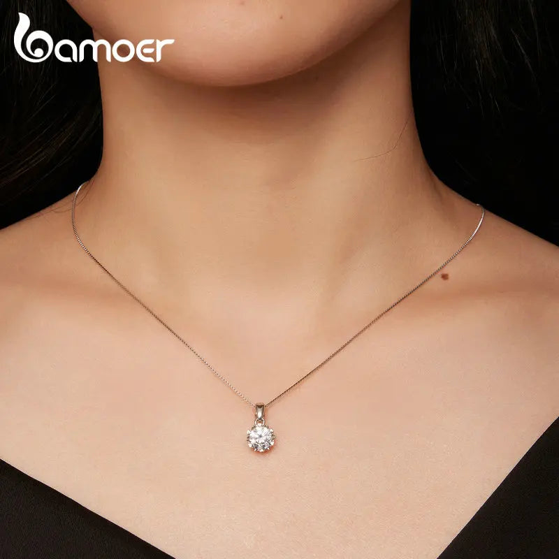 Bamoer 1 Carat D Color Moissanite Pendant Necklace Real 925 Sterling Silver Lab Diamond Engagement Fashion Necklace