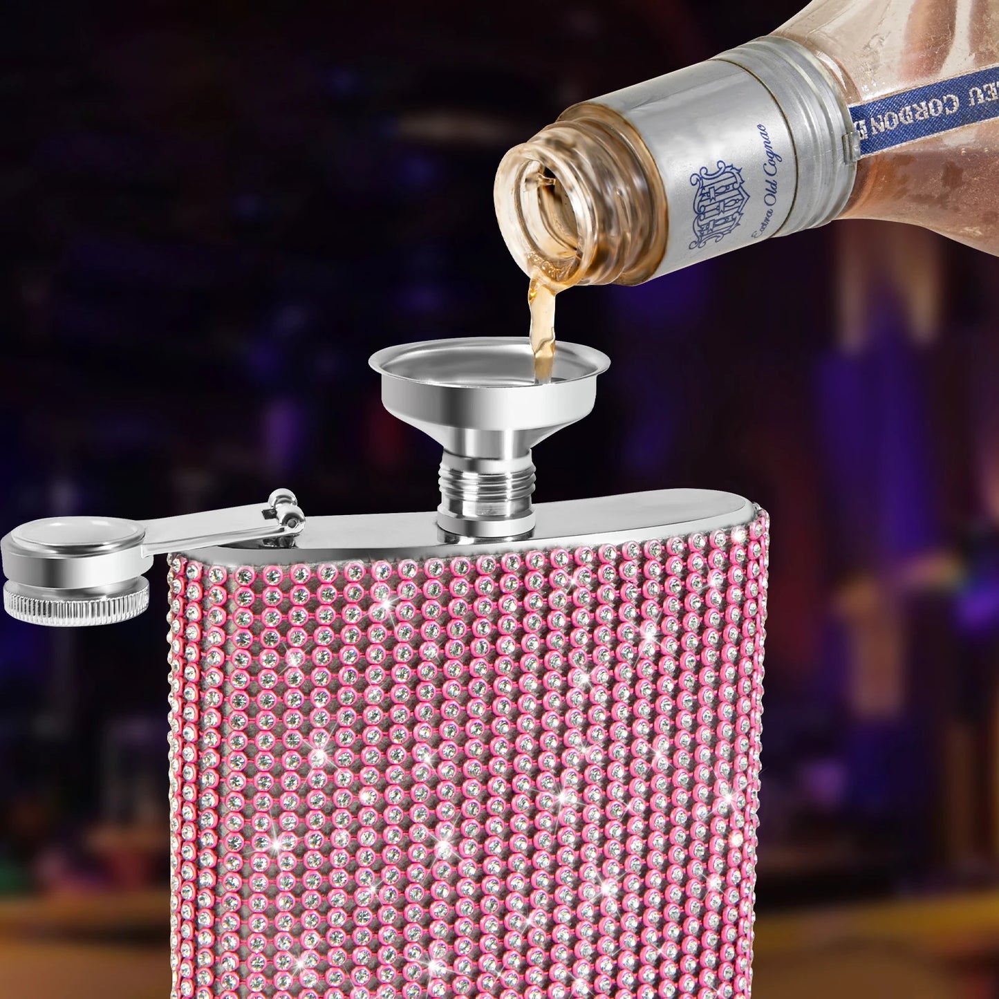 Hemasa 6oz High Quality Bling Diamond Wine Whisky Pot Bottle Stainless Steel Hip Flasks Drinker Alcohol Bottle Funnel Travel Wine Cup