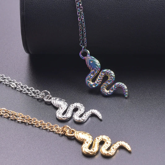 1/3Pcs Punk Carved Snake Stainless Steel Animal Three Tone Pendant Jewelry Gold Color Charms Necklace Fit Party Gifts Crafts