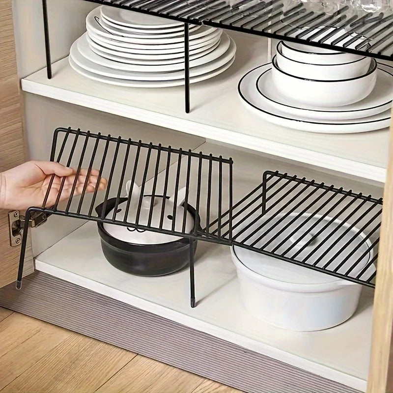 Hemasa 1pc Expandable Shelf Organizer For Kitchen Countertop, Metal Cabinet Organizer Pantry Sht, Space Saving Non Slip Rustproof
