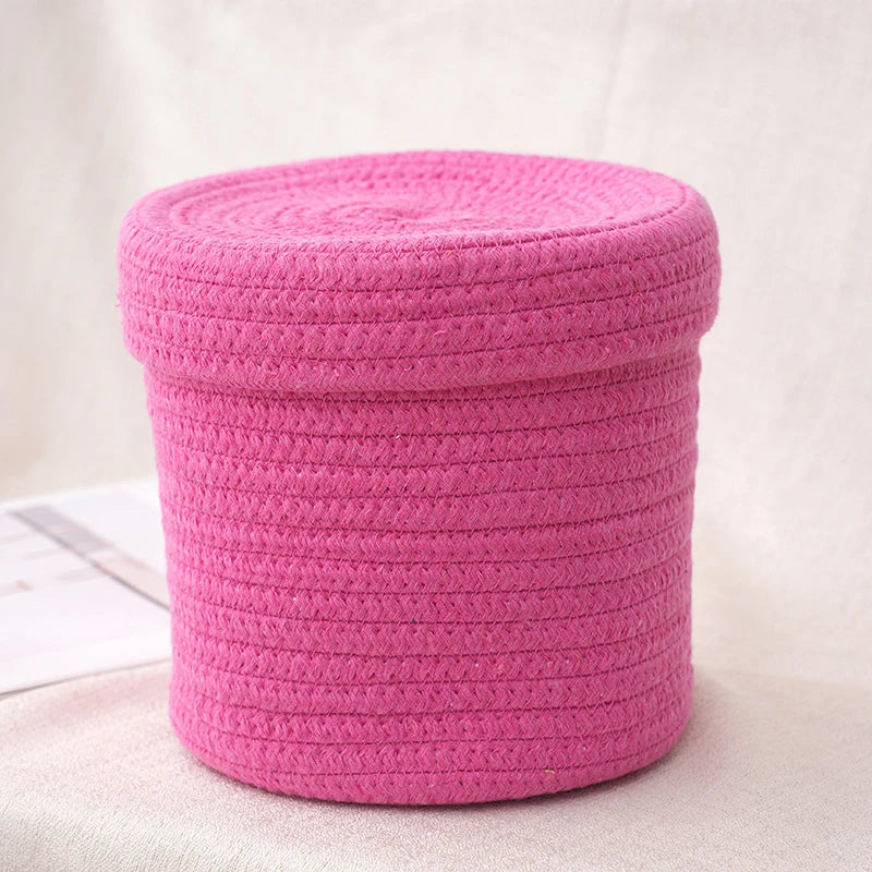Cotton Rope Woven Storage Basket With Lids Home Decor Desktop Storage Basket for Sundries Snacks Pet Products Kids Toy Fruits