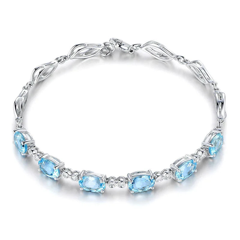 Hemasa  925 Sterling Silver Bracelet Sapphire Silver Bracelet For Woman /Girls