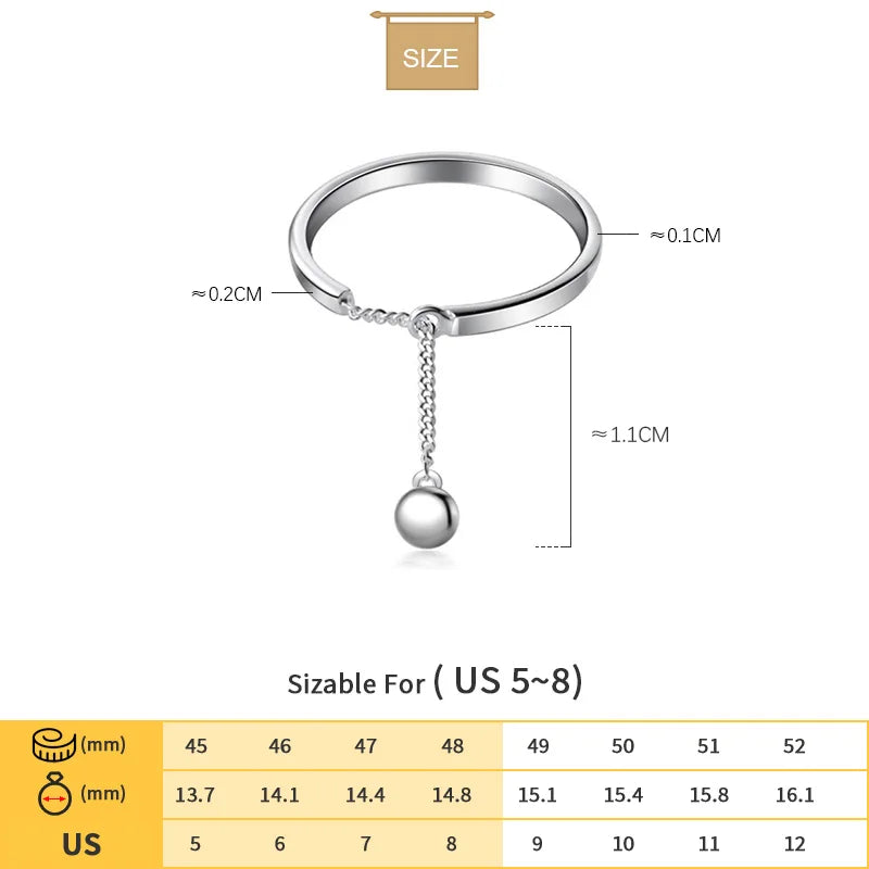 TrustDavis Authentic 100% 925 Sterling Silver Beads Chain Open Finger Ring For Women Girls Sterling Silver Jewelry Gift DS1891