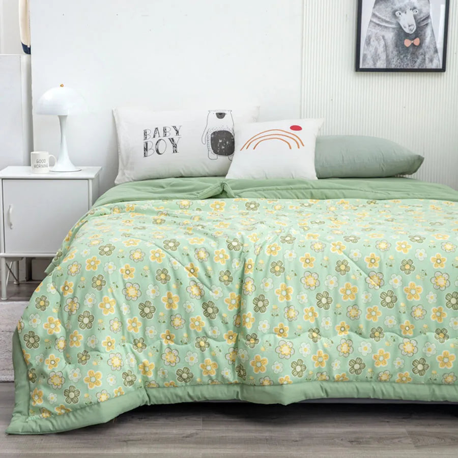 Hemasa  Linen Double Layer Summer Quilt   Printed Double Cooling Blanket
