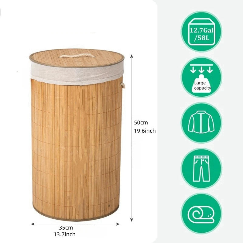 New Natural Bamboo Laundry Basket Portable Bamboo Laundry Hampers With Lid Laundry Hamper Storage Sundries Dirty Clothes Bin